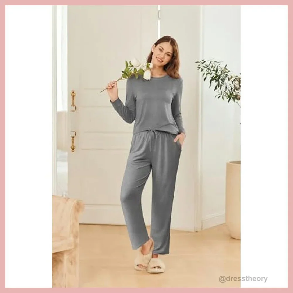 Soft Long Sleeve Pajama Set with Pockets - Sizes S-XXL